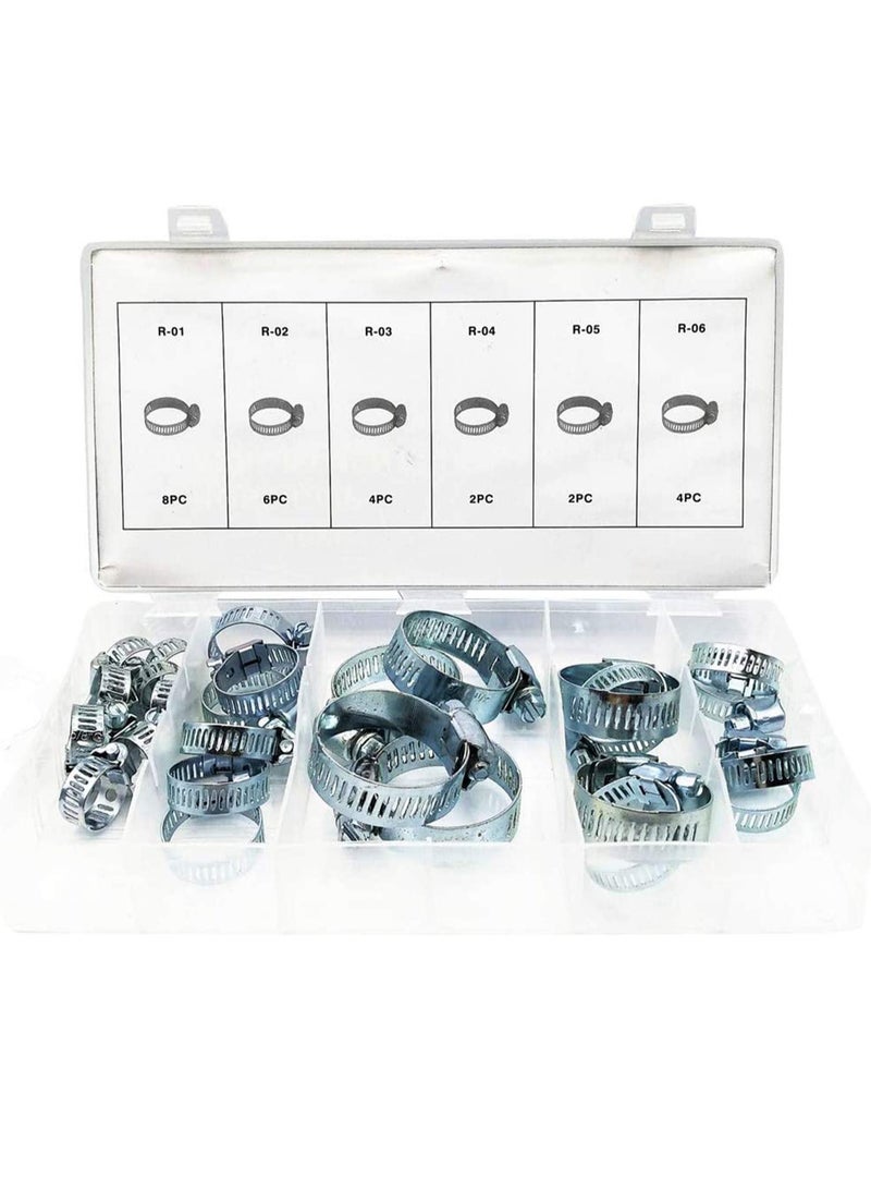 SOLARAE Hose Clamp, 26 Pieces Stainless Steel Adjustable Size Range Worm Gear Hose Clamp, Fuel Line Clamp for Plumbing, Automotive And Mechanical Application Pipes, Clip Fixed Tool - Image 1