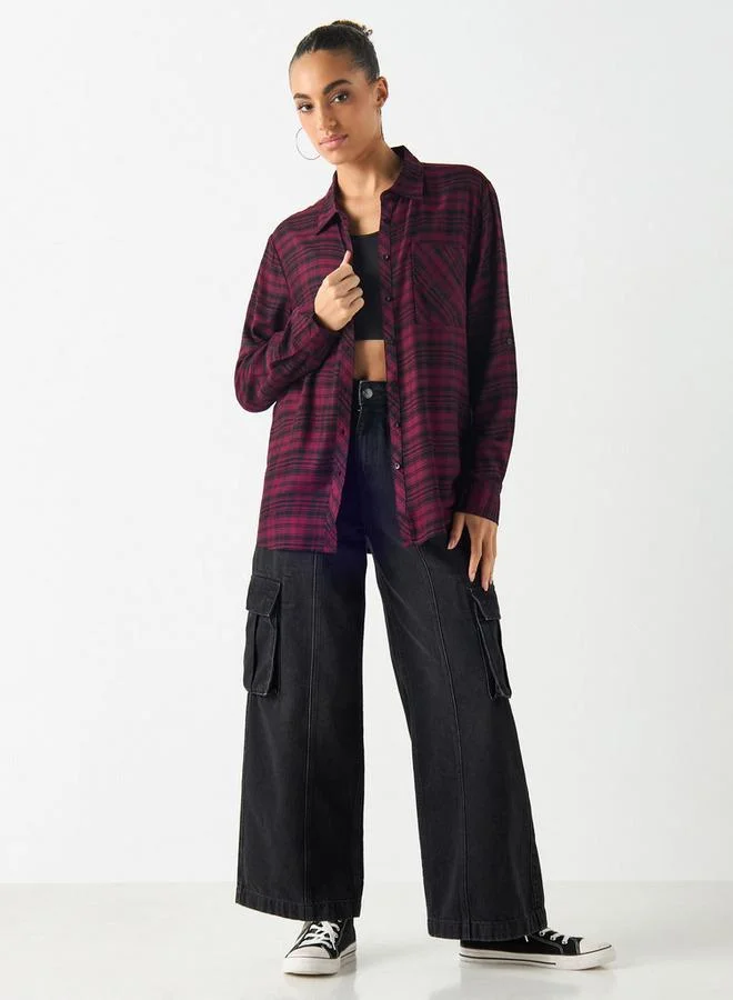 Lee Cooper Lee Cooper Relaxed Fit Checked Viscose Shirt with Long Sleeves