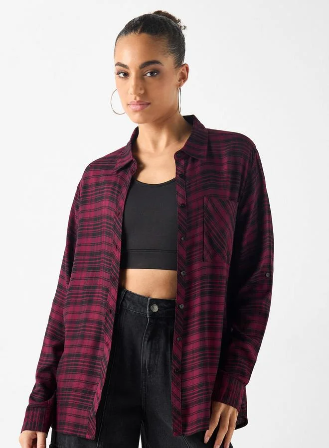 Lee Cooper Lee Cooper Relaxed Fit Checked Viscose Shirt with Long Sleeves