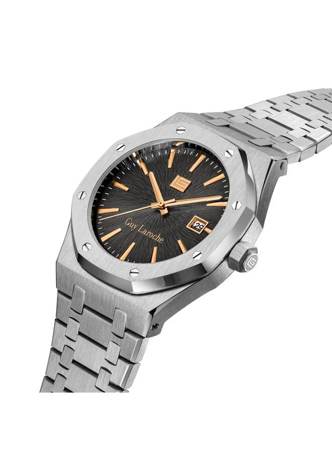 Guy Laroche Sam Grey Dial Silver Metal Bracelet Analog Watch for Men 42mm