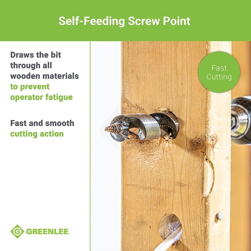 Greenlee 60A-3/4 Quick Change Wood Boring Stubby Auger Bit with 1/4" Quick Connect Attachment, Wood Boring Auger Drill Bit with Self-Feeding Screw Point - Image 4
