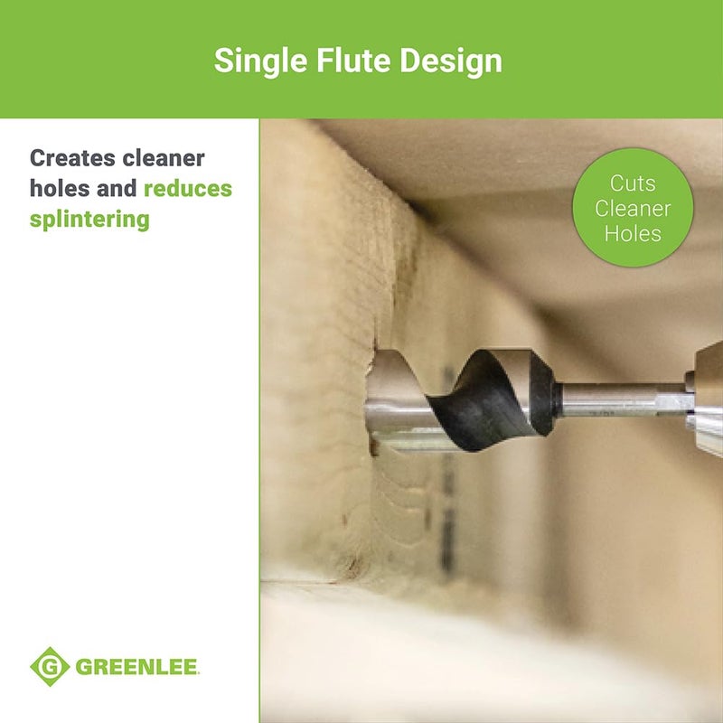 Greenlee 60A-3/4 Quick Change Wood Boring Stubby Auger Bit with 1/4" Quick Connect Attachment, Wood Boring Auger Drill Bit with Self-Feeding Screw Point - Image 5