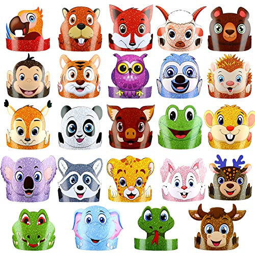 Tinlade 48 Pcs Animal Hats for Kids Jungle Safari Animal Paper Party Crowns Headbands Bulk Zoo Birthday Party Favors for Girls Boys - Image 1