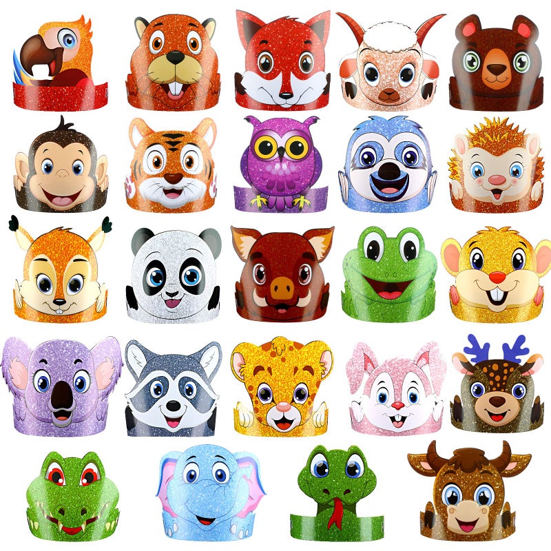 Tinlade 48 Pcs Animal Hats for Kids Jungle Safari Animal Paper Party Crowns Headbands Bulk Zoo Birthday Party Favors for Girls Boys - Image 2