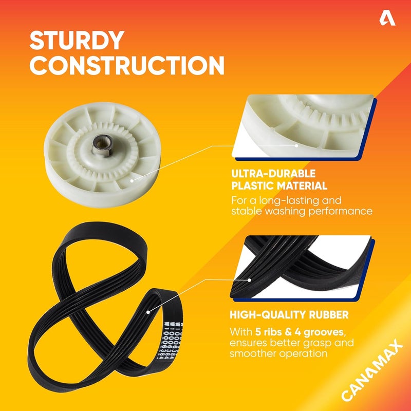 Canamax Premium W10721967 Washer Pulley Clutch Kit & W10006384 Washer Drive Belt - Compatible with Whirlpool Kenmore Washers - Replaces AP5951296, W10006356, W10315818, PS10057144 - Image 3
