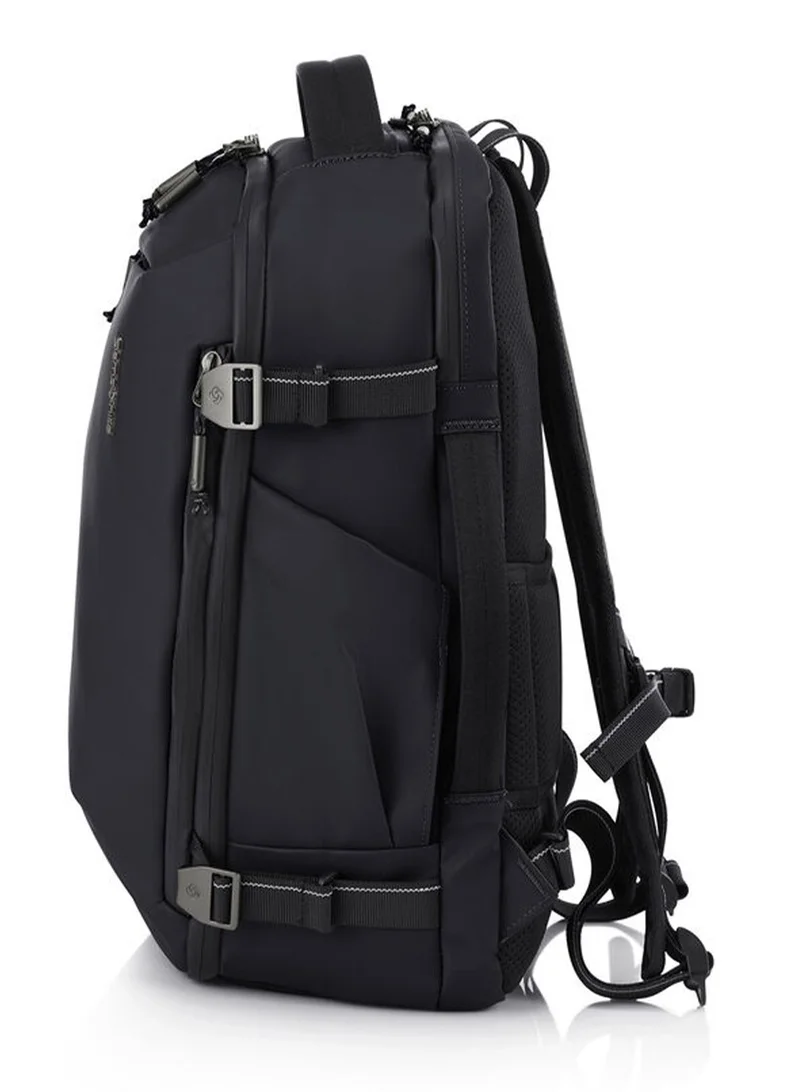 Samsonite Urbanix Backpack M, 100% Polyester, Black|RPET|Double Zipper Pocket Opening|Adjustable Strap|Lightweight & Durable|Laptop Compartment|Bottle Holder - 2 Years International Warranty