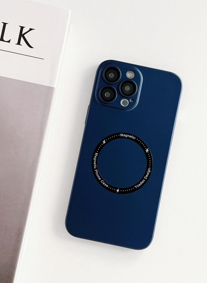 HEXABEX حافظة رفيعة لهاتف آيفون 14 برو ماكس رفيعة للغاية وغير لامعة مغناطيسية حافظة شحن لاسلكية لهاتف أبل آيفون 14 برو ماكس 6.7 أزرق داكن - Image 3