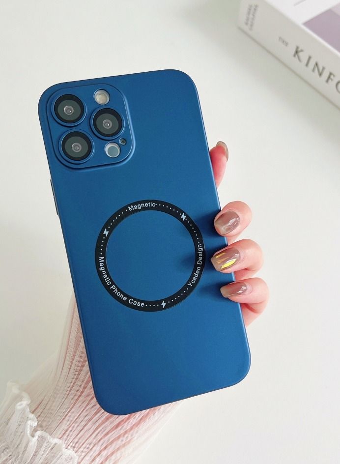 HEXABEX حافظة رفيعة لهاتف آيفون 14 برو ماكس رفيعة للغاية وغير لامعة مغناطيسية حافظة شحن لاسلكية لهاتف أبل آيفون 14 برو ماكس 6.7 أزرق داكن - Image 1