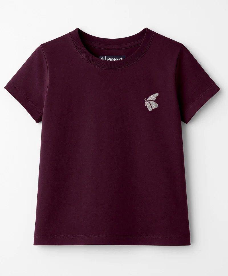 Pine Kids Pine Kids Cotton Knit Half Sleeves T-Shirt With Butterfly Print - Purple