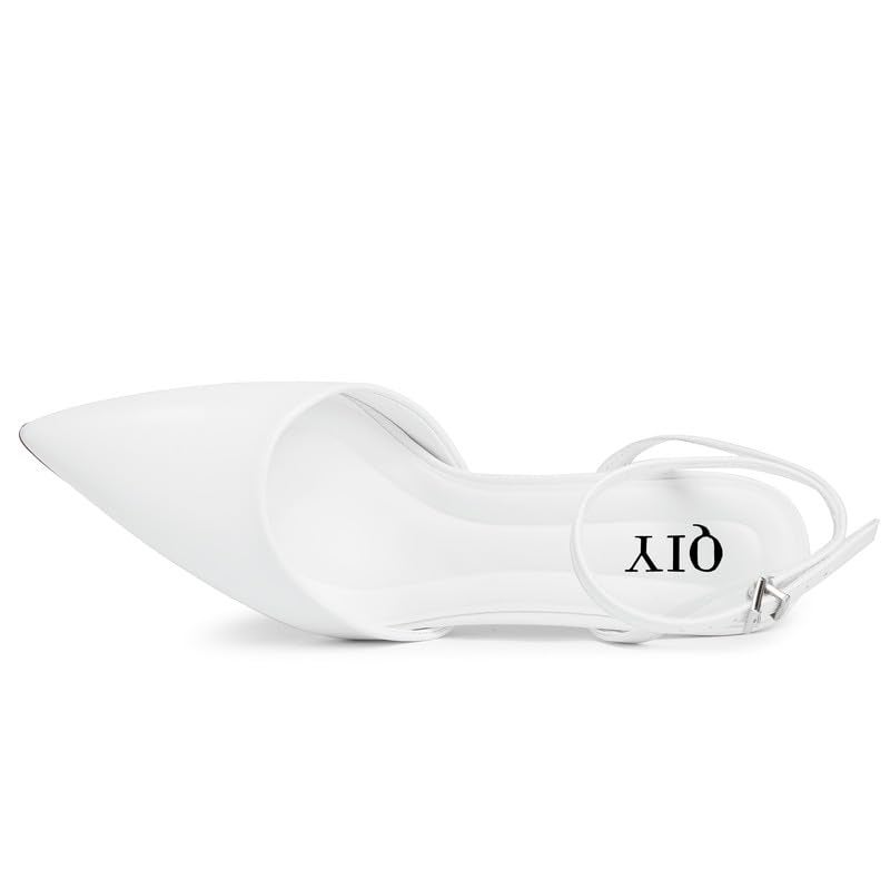 QIY Slingback Heels for Women Formal Dress Heel Closed Toe Heels White Pumps Pointed Toe Pointy Bridal Wedding Shoes Ankle Strap Stiletto Strappy High Heel Size 6 - Image 2