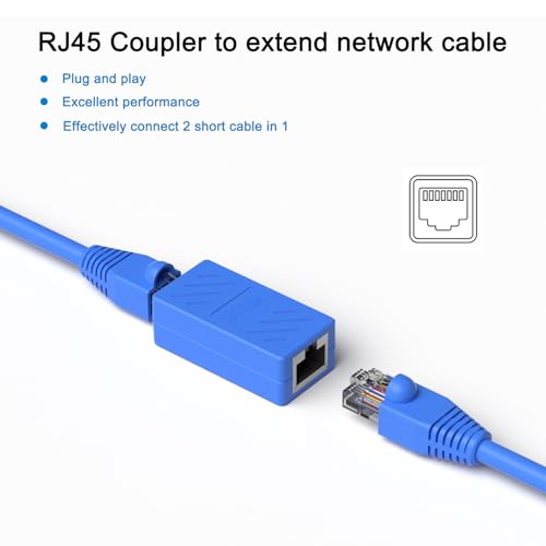 Dingsun RJ45 Coupler, Ethernet Extender Female to Female Ethernet Coupler for Cat7/ Cat6/ Cat5/ Cat5e(6Pack, Blue) - Image 2