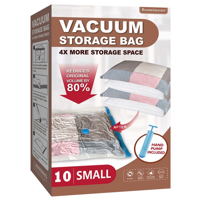 Roomimaster Vacuum Storage Bags, Vacuum Seal Space Saver Bags for Clothing, Travel Lugggage, Carry-on, Blankets, Comforters,Pillow, Bedding, 10 Small - Image 1