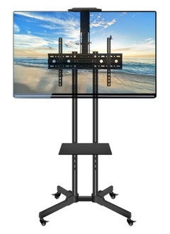 Mobile Monitor Stand with Wheels Rolling TV Cart Floor Stand for 35-65 Inch LCD LED Flat Curved Screen TVs, Height Adjustable Portable TV Stand for Home,Office