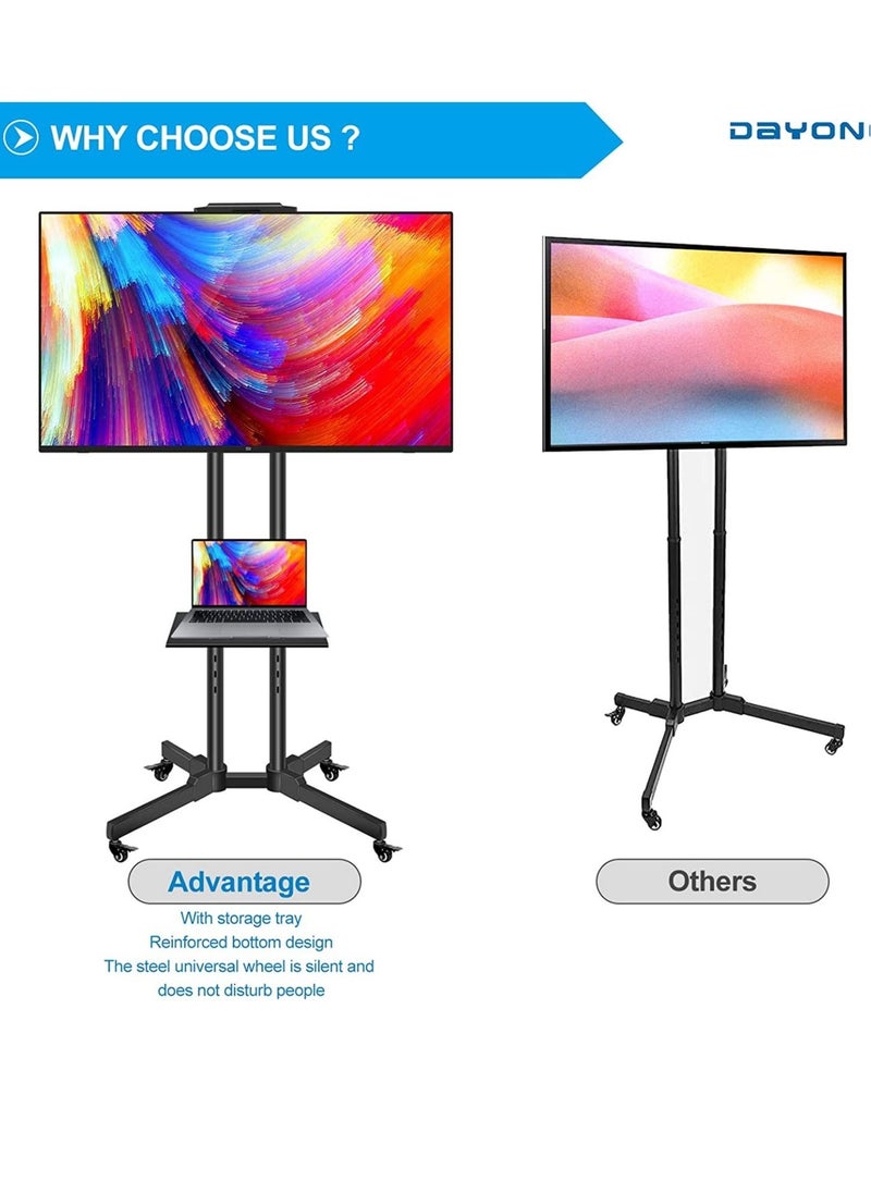 Generic - Mobile Monitor Stand with Wheels Rolling TV Cart Floor Stand for 35-65 Inch LCD LED Flat Curved Screen TVs, Height Adjustable Portable TV Stand for Home,Office - Image 1