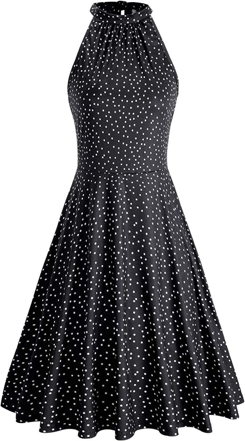 OUGES Women's Summer Dresses Floral Halter Neck Casual Sundress(Floral-39,S) - Image 4