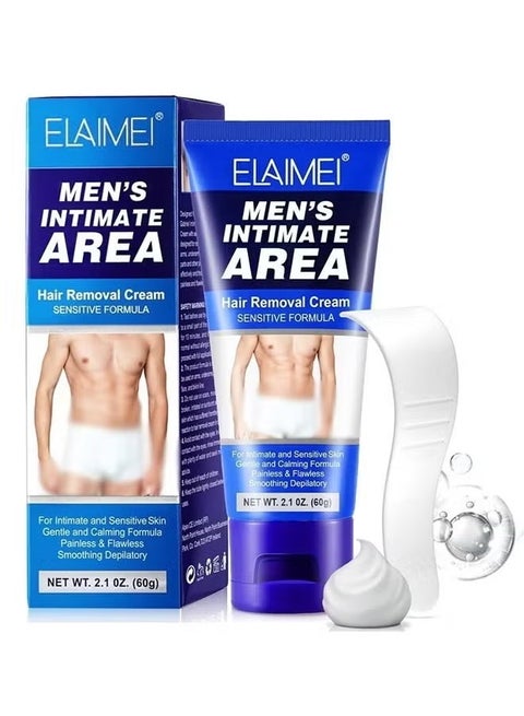 Men‘s Intimate Area - Intimate Hair Removal Cream for Men, Painless Depilatory Cream for Private Areas, Pubic, Genitals, and Underarms – Extra Gentle and Moisturizing Formula, Suitable for All Skin Types (60ML)