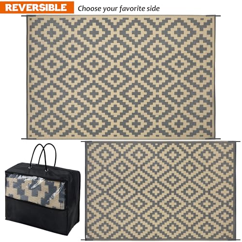 SAND MINE 6 x 9 Ft Reversible Mats Plastic Straw Rug Modern Area Rug Large Floor Mat and Rug for Outdoors RV Patio Backyard Deck Picnic Beach Trailer Camping Grey Tan - Image 3