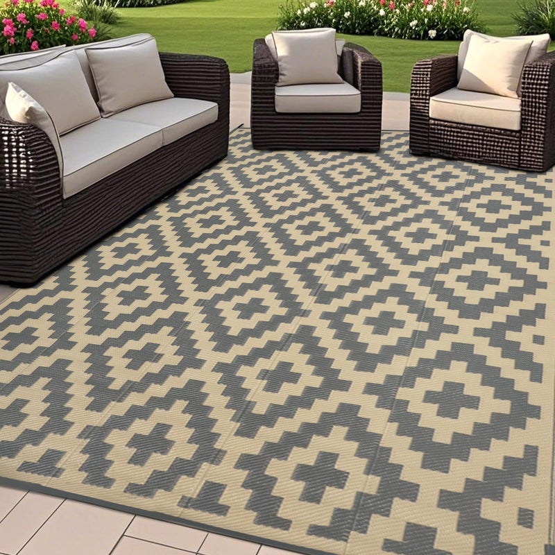 SAND MINE 6 x 9 Ft Reversible Mats Plastic Straw Rug Modern Area Rug Large Floor Mat and Rug for Outdoors RV Patio Backyard Deck Picnic Beach Trailer Camping Grey Tan - Image 2