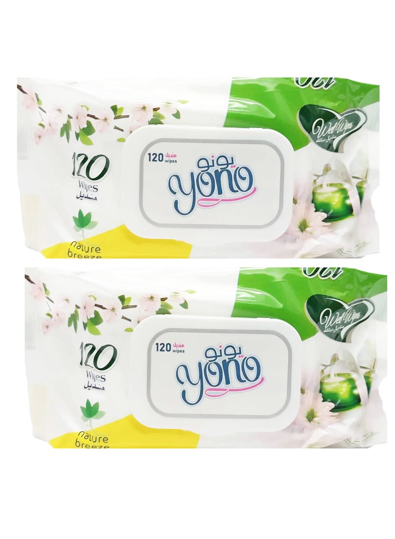 Yono Baby Wipes Lemon Fresh Scent 120 Wipes (2PC)