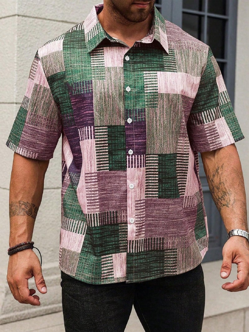 Lymio Mens Clothing Cotton Regular Fit Patchwork Printed Casual Shirt Purple (Turkys-Purple-2XL) - Image 3