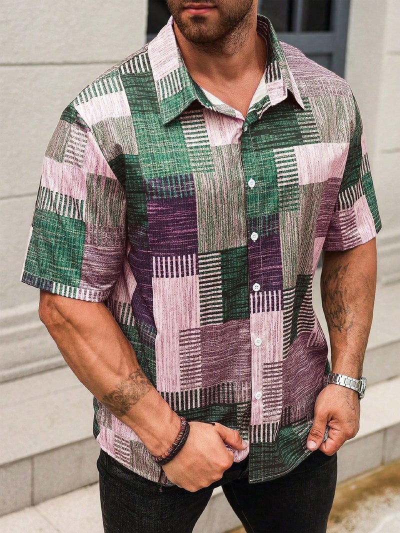 Lymio Mens Clothing Cotton Regular Fit Patchwork Printed Casual Shirt Purple (Turkys-Purple-2XL) - Image 5