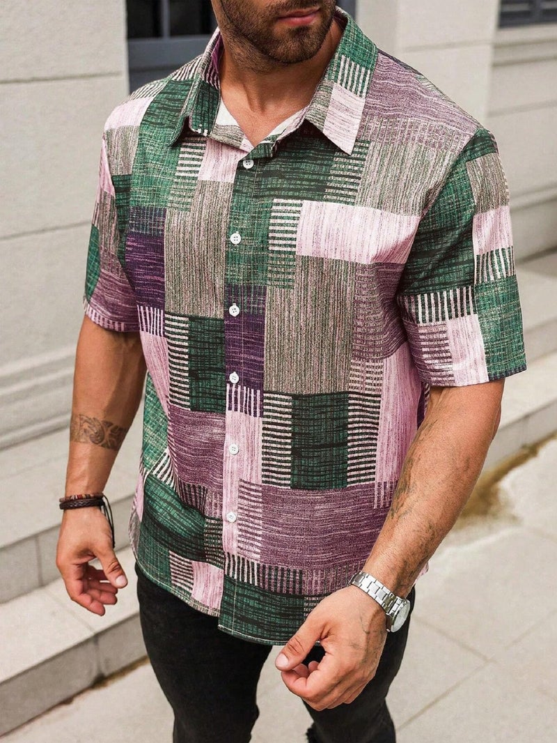 Lymio Mens Clothing Cotton Regular Fit Patchwork Printed Casual Shirt Purple (Turkys-Purple-2XL) - Image 4