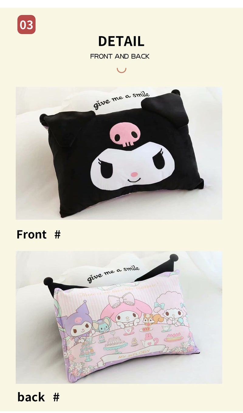 Shuyun Cartoon Cute Pillowcase Anime Double Sided Plush Pillowslip Girl Bedroom Decoration Kawaii Cotton Pillowcase + Cute Hairpin (Black) - Image 4