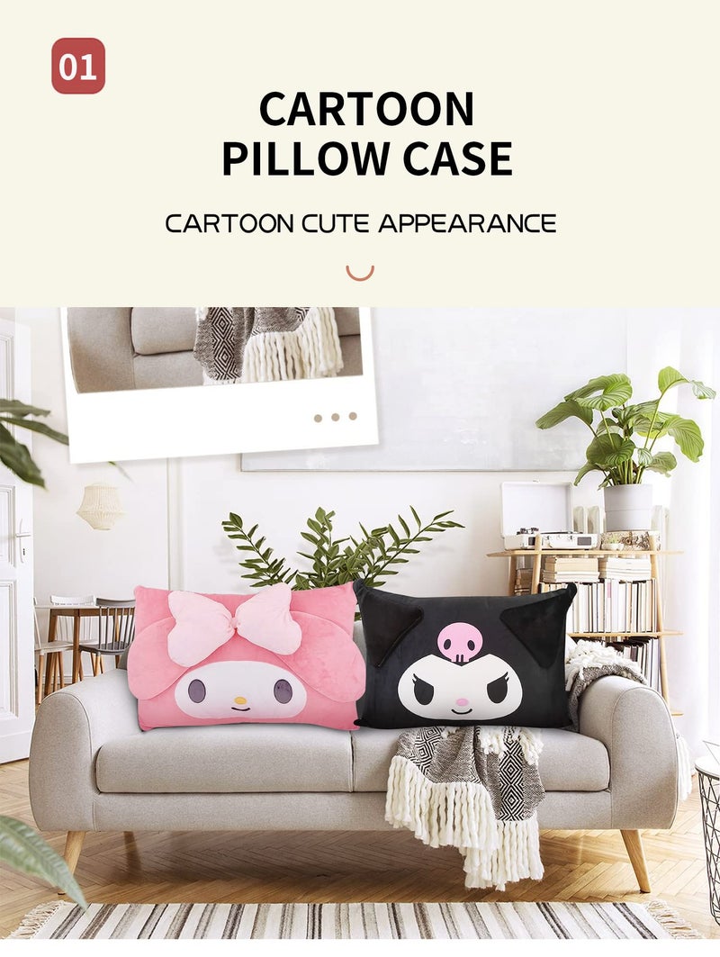 Shuyun Cartoon Cute Pillowcase Anime Double Sided Plush Pillowslip Girl Bedroom Decoration Kawaii Cotton Pillowcase + Cute Hairpin (Black) - Image 2