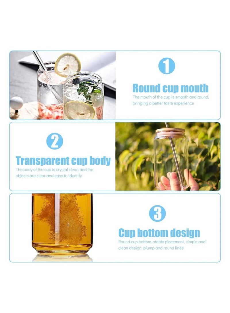 Eco-Friendly Glass Cans with Bamboo Lids, 500ml Drinking Cups for Water, Juice & Mixed Drinks, 6 Pack with Straws - Perfect for Any Occasion - Image 3