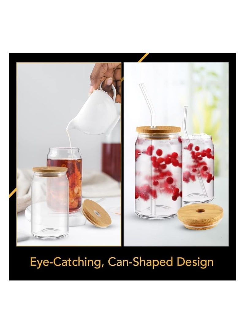 Eco-Friendly Glass Cans with Bamboo Lids, 500ml Drinking Cups for Water, Juice & Mixed Drinks, 6 Pack with Straws - Perfect for Any Occasion - Image 2