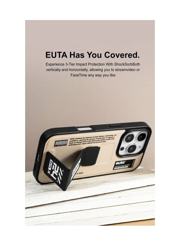 يوتا جراب EUTA Mag-Charge الجلدي مع حامل قابل للتمديد لجهاز Apple iPhone 16 Pro Max - رمادي - Image 2