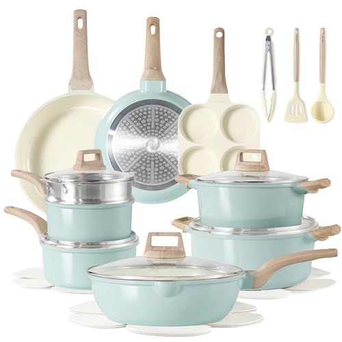 CAROTE 21-Piece Ceramic Pots and Pans Cookware Set, Non Stick Induction Cook Ware Kitchen Cooking Set Non-Toxic Health, PFAS Free - Image 1