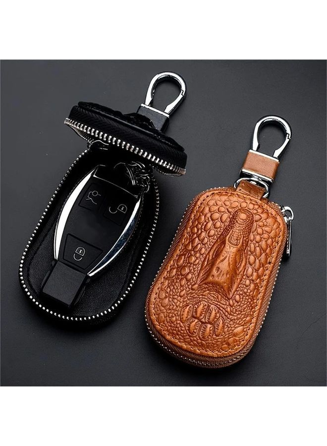 Brown Leather Men Key Holder Zipper Waist Bag For Car Keys - Image 1