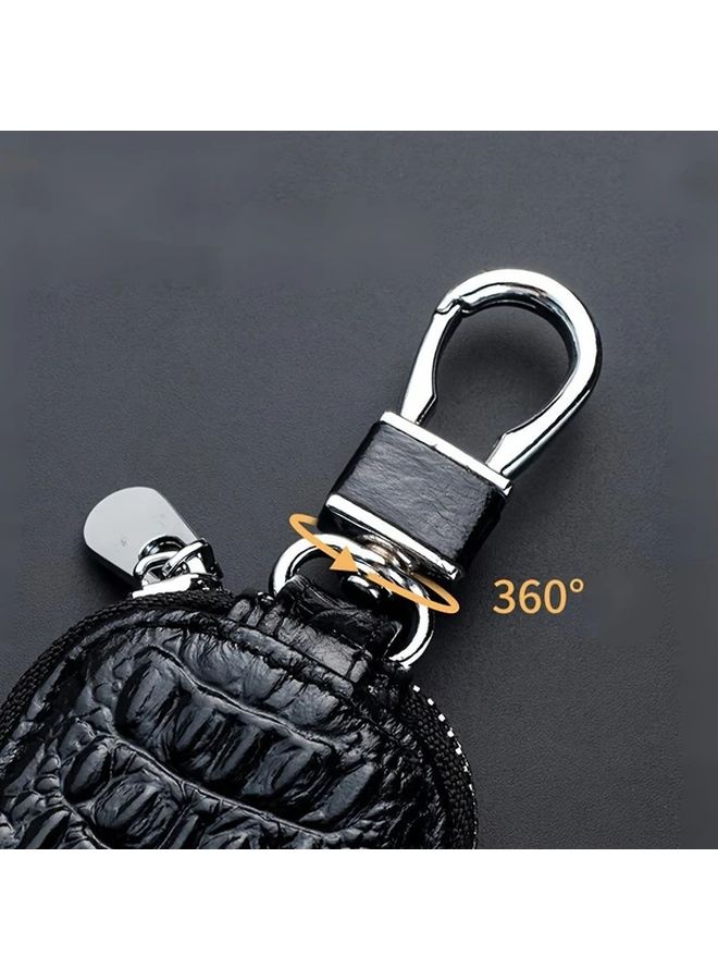 Brown Leather Men Key Holder Zipper Waist Bag For Car Keys - Image 3