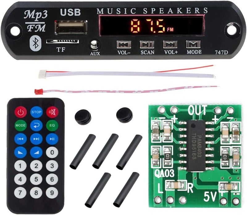 MP3 Decoder Board Bluetooth USB & Audio Amplifier Board Module PAM8403-2 Channel, 8W, 5V/12V, IR Remote, Wireless, LED Display, FM Radio - Image 1