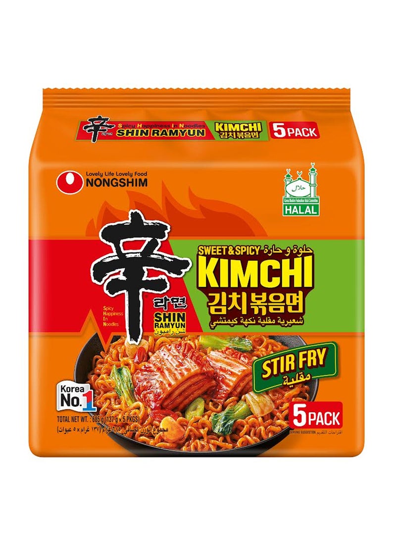Nongshim Shin Ramyun Noodles Stir fry Kimchi 5x137gm - Image 1