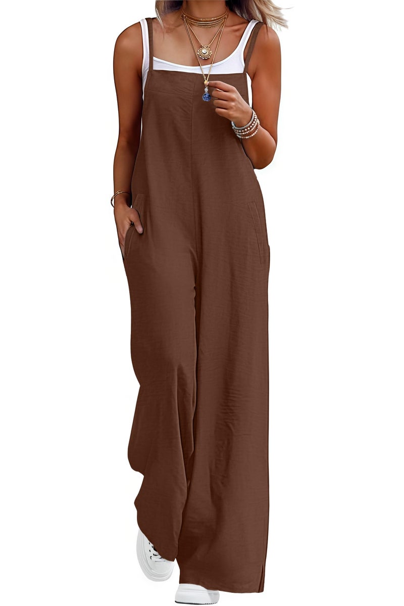 Lepunuo Womens Jumpsuits Casual Overalls Women Boho Rompers for Curvy Women Summer Grils Wide Leg Jumpsuit with Pockets - Image 1