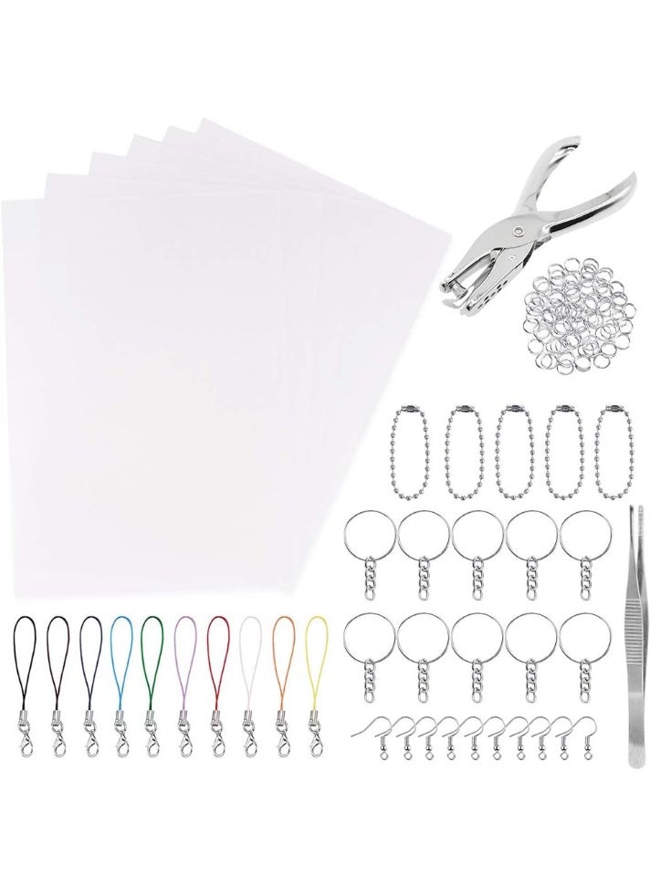 Benvo 157 Pcs Heat Shrink Plastic Sheet Kit Shrinky Art Film Paper 20 Pcs with 135 Pcs Keychains Accessory Ear Hooks Chain Beads Lobster Clasps and Hole Punch, Tweezer for Creative DIY Handmade Craft - Image 1