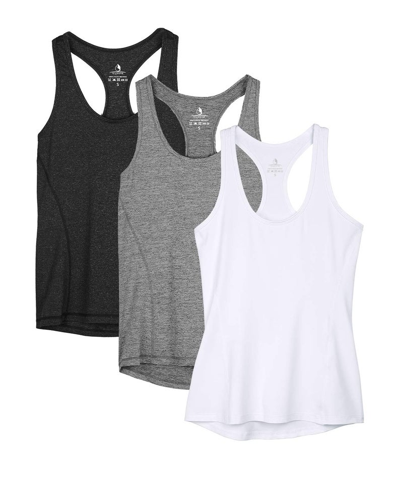 icyzone Workout Tank Tops for Women - Racerback Athletic Yoga Tops, Running Exercise Gym Shirts(Pack of 3) (Black/Gray/White, Small) - Image 1