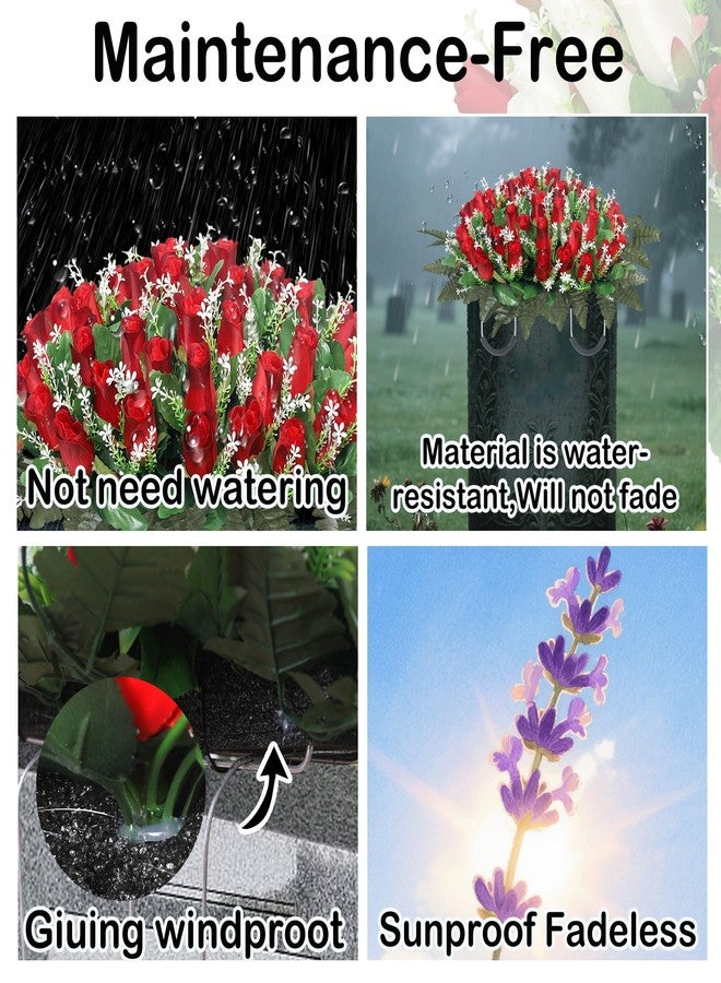 Wocst Artificial Cemetery Flowers for Grave Headstone Flower Saddle Realistic Grave Rose Flowers Memorial Flowers for Cemetery (Red) - Image 5
