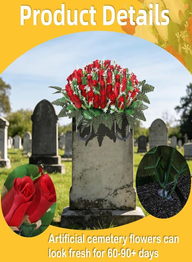 Wocst Artificial Cemetery Flowers for Grave Headstone Flower Saddle Realistic Grave Rose Flowers Memorial Flowers for Cemetery (Red) - Image 4