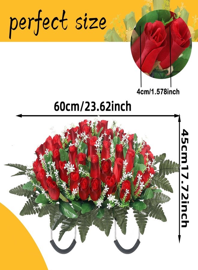 Wocst Artificial Cemetery Flowers for Grave Headstone Flower Saddle Realistic Grave Rose Flowers Memorial Flowers for Cemetery (Red) - Image 3