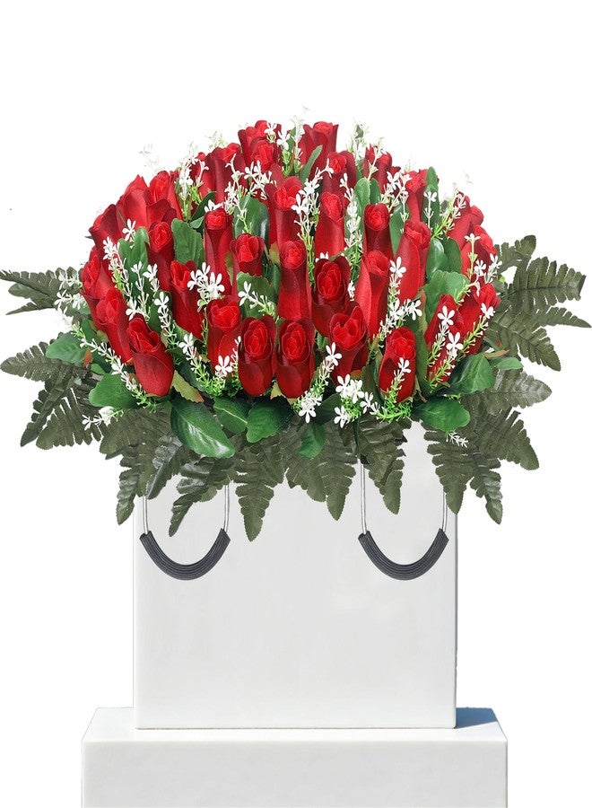 Wocst Artificial Cemetery Flowers for Grave Headstone Flower Saddle Realistic Grave Rose Flowers Memorial Flowers for Cemetery (Red) - Image 1