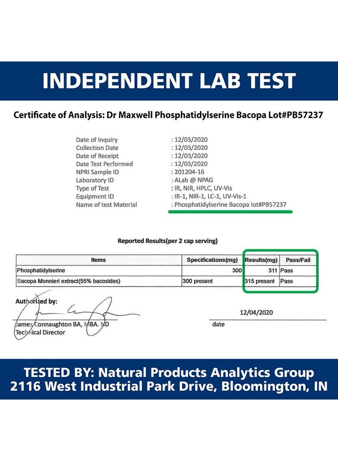 Dr. Maxwell Phosphatidylserine & Bacopa Monnieri, Better Than Each Alone. Phosphatidylserine Supplement 300mg, No Fillers, Soy Free, 2in1, 120 Capsules. Memory Support - Image 3