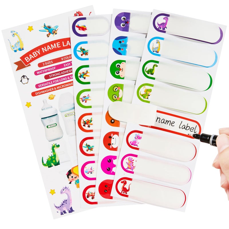 RACETOP Name Tag Stickers for Daycare, Self-Laminating, Write-On Waterproof Baby Bottle Labels, Dishwasher Safe, Reusable Labels, Assorted Sizes & Colors, Pack of 64 - Image 1