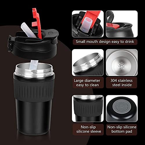Wosta 480ml Insulated Travel Mug Tumbler with Straw & Leakproof Lid, Stainless Steel Double-Wall Vacuum Coffee & Tea Mug for Hot & Cold Drinks - Image 4