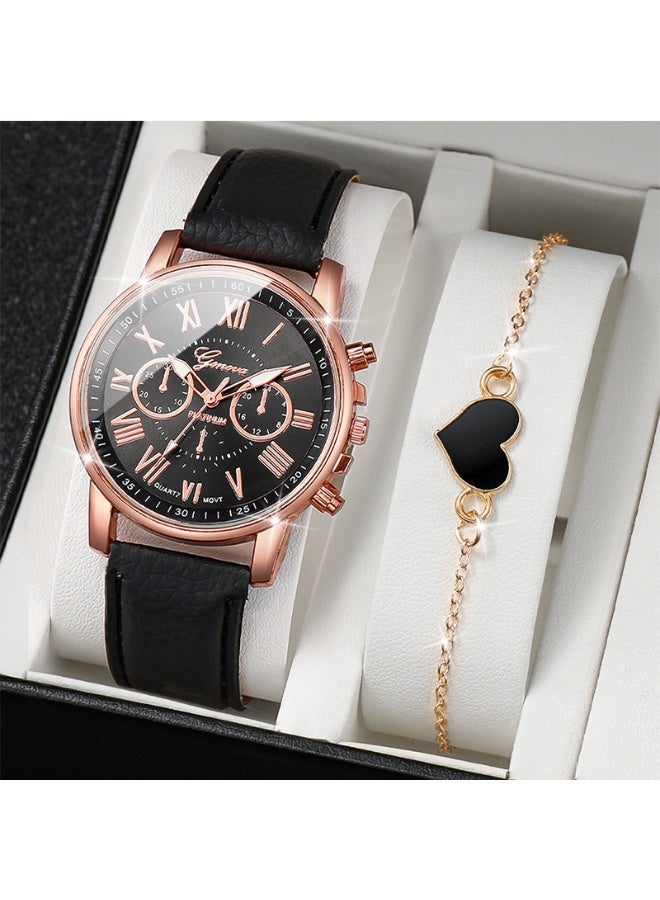 Geneva Women's  Digital Quartz Watch & Bracelet Set - Fashion Leather Strap Wristwatch (Black) - Image 3