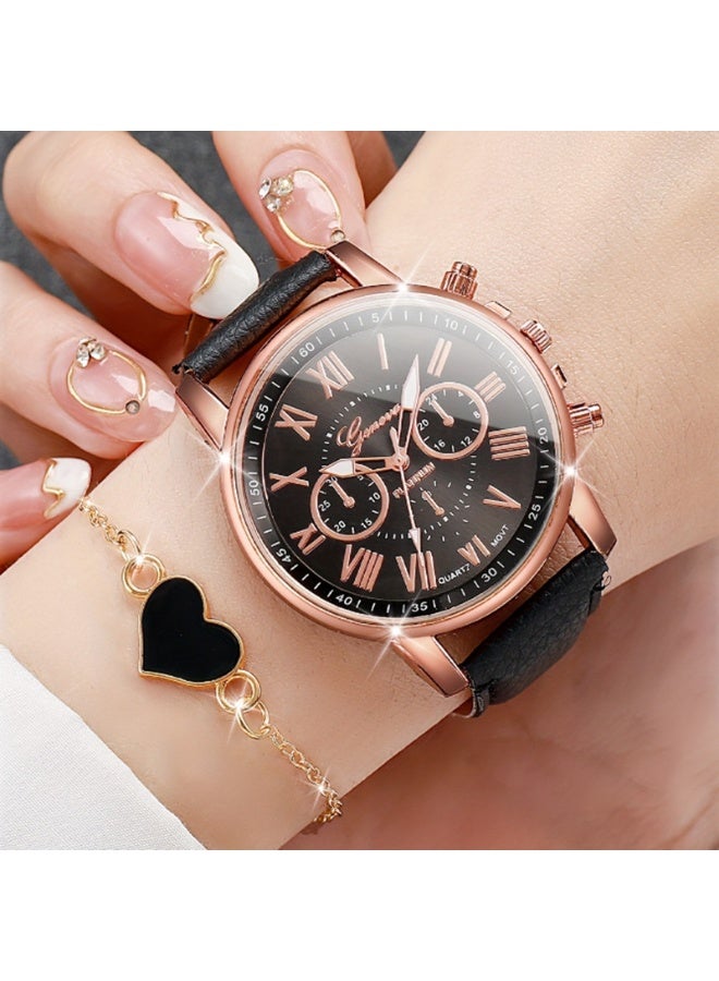 Geneva Women's  Digital Quartz Watch & Bracelet Set - Fashion Leather Strap Wristwatch (Black) - Image 1