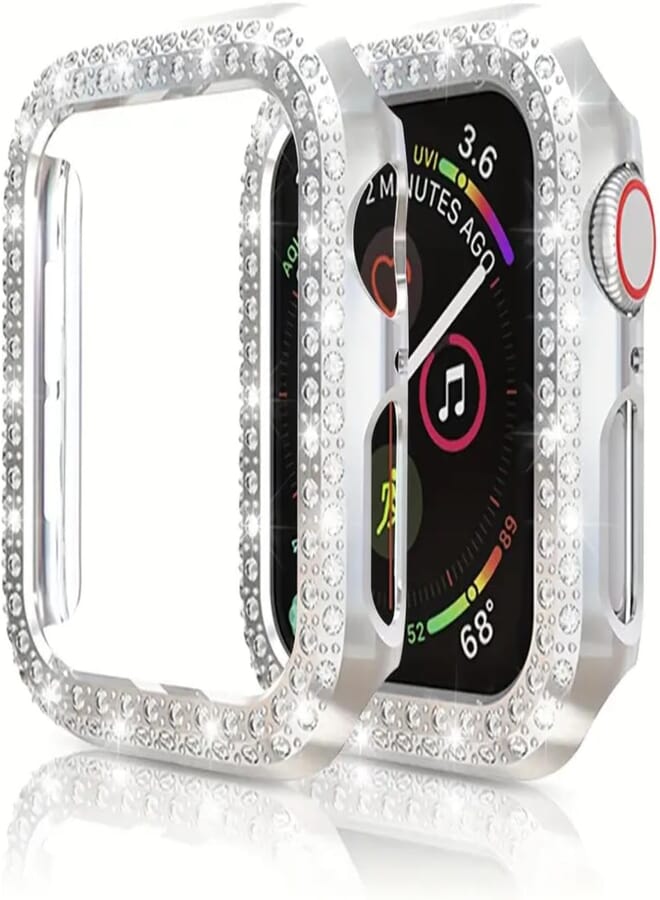 Next Next Store Compatible with iWatch Series 7/8/9 41 Case, PC Diamond Bumper Edge Bumper Cover for iWatch Series 7/8/9 (Silver)