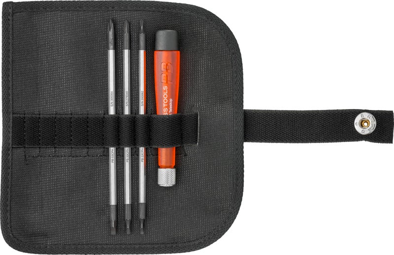 PB Swiss Tools Phillips Slotted Mini Screwdriver Set PB 510.CBB | 100% Swiss Made | 4-Piece Set with Duplex Interchangeable Blades in Leather Rollup Case - Image 1